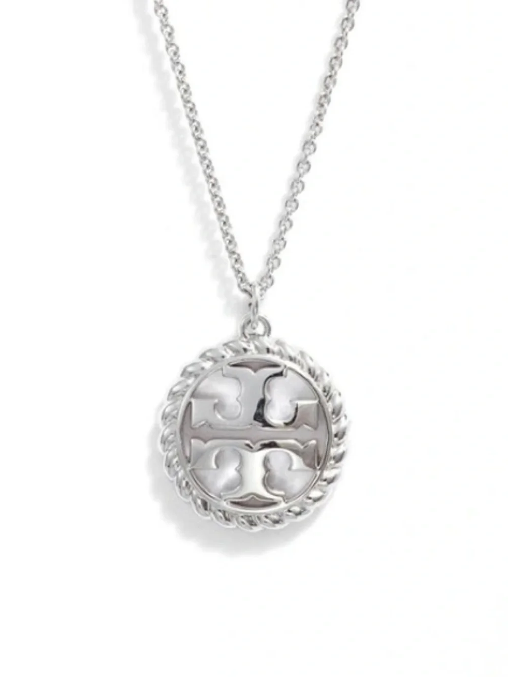 Tory Burch Silver Tone Double T rope Logo Pendant Necklace